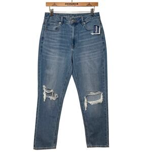 American Eagle Mom Jean Distressed Denim Blue 27” Inseam Women's Size 8 Regular